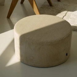 Duży okrągły kremowy puf CORD Slim 60x30