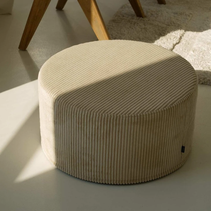 Duża okrągła kremowa pufa CORD Slim 60x30