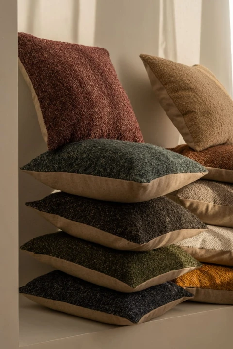 Granatowa wełniana poduszka dekoracyjna NOLA 45x45